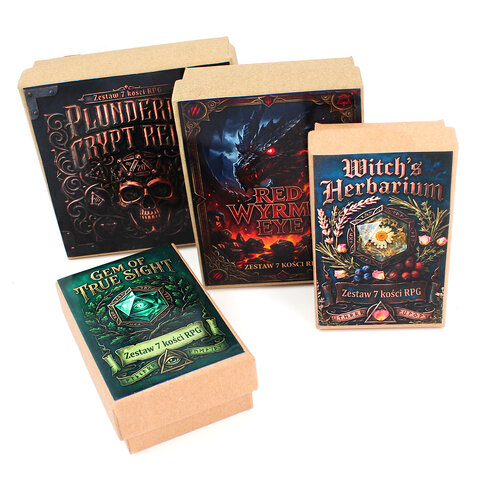 Zestaw 7 metalowych kości RPG o kształcie pocisków z krwawymi śladami w kolorze ciemnego srebra | Kości Metalowe Naboje Bloodied Bullets Lume Design