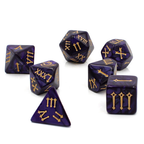 Zestaw kości RPG Roman Empire z cyframi rzymskimi fioletowe