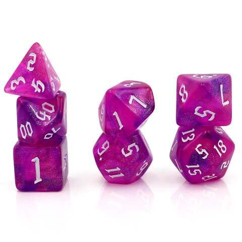 Zestaw kości RPG Magenta Nebula różowo-fioletowe z brokatem