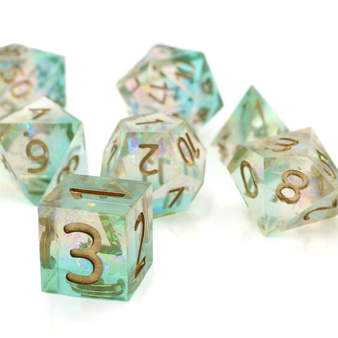 Zestaw kości RPG Sharp Edge Aurora Mint miętowe holograficzne