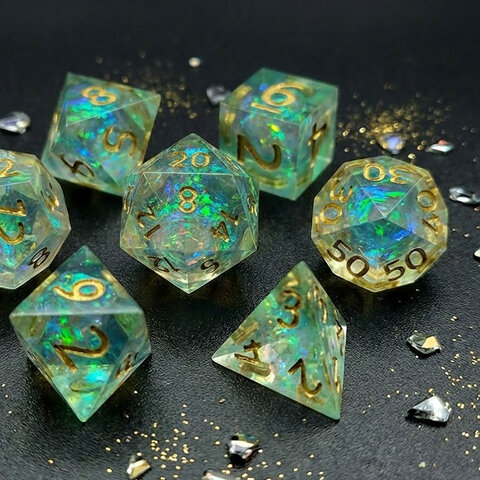 Zestaw kości RPG Sharp Edge Aurora Mint miętowe holograficzne