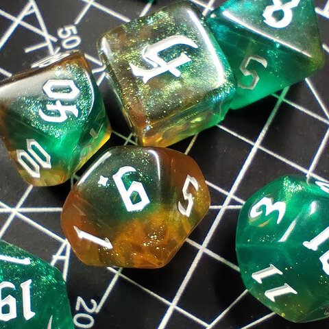 Zestaw kości RPG Mystic Swamp zielono-brązowe z brokatem