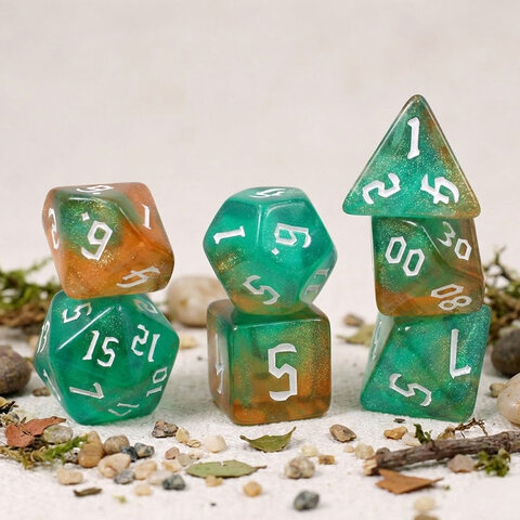 Zestaw kości RPG Mystic Swamp zielono-brązowe z brokatem