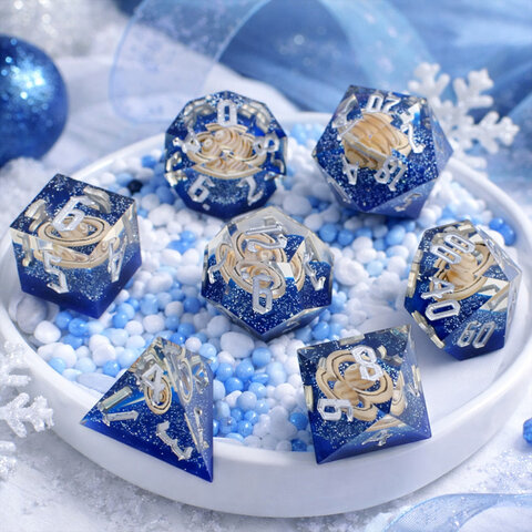 Zestaw kości RPG Sharp Edge Cosmic Orbit z planetami w środku Zestaw kości RPG Sharp Edge Cosmic Orbit z planetami w środku