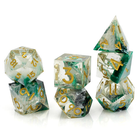 Zestaw kości RPG Sharp Edge Phantom Green z żywicy