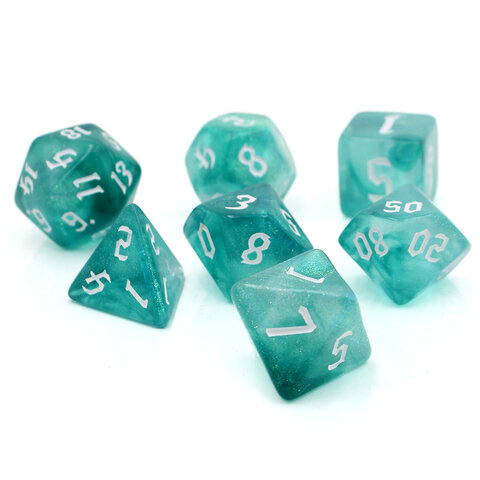 Zestaw kości RPG Oceanic Shimmer turkusowe z brokatem