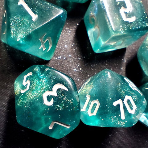 Zestaw kości RPG Oceanic Shimmer turkusowe z brokatem