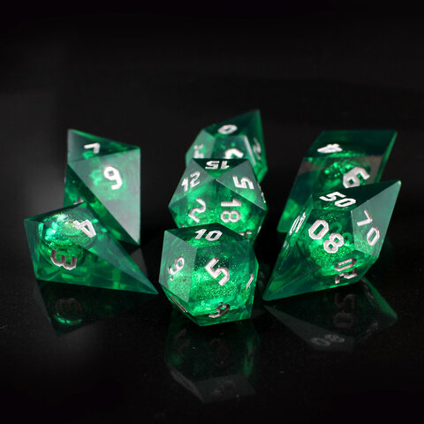 Zestaw zielonych kości RPG Gem of True Sight o nietypowych kryształowych kształtach Liquid Core