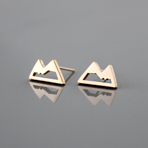 Mini kolczyki wkrętki - góry - stal - Rose Gold