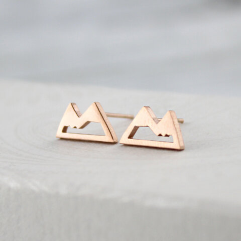 Mini kolczyki wkrętki - góry - stal - Rose Gold