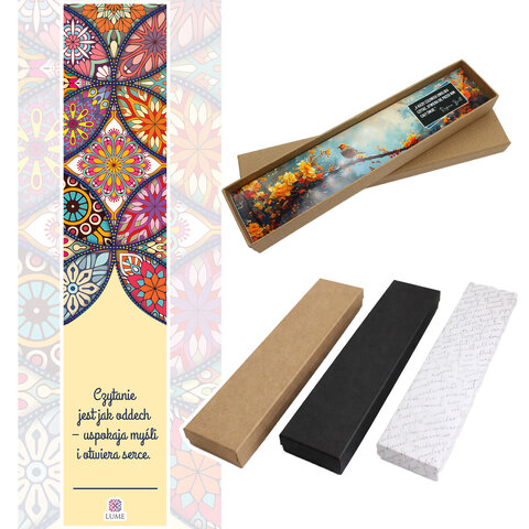 Zakładka do książki z antycznego brązu z plecionym wzorem, drewnianymi koralikami i wielobarwną, harmonijną mandalą pod szklanym kaboszonem