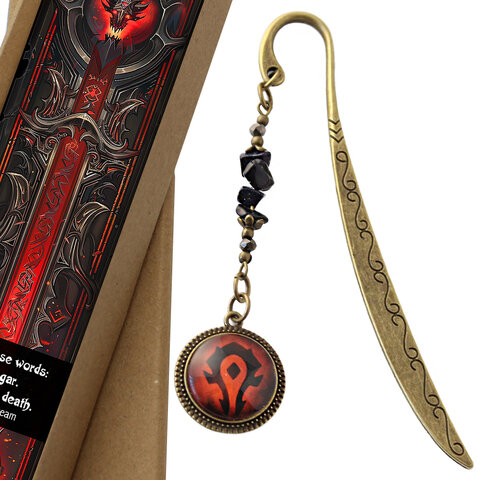 Zakładka do książki w kolorze antycznego brązu z symbolem Hordy pod szklanym kaboszonem i bryłkami ciemnego kamienia Noc Kairu