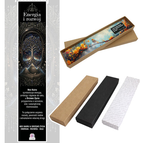 Cienka srebrna zakładka do książki piórko z zawieszką z połyskującego kamienia Noc Kairu w kształcie kła i stalowym drzewem życia.