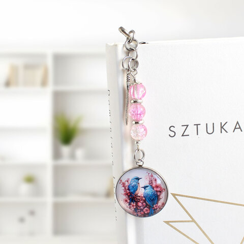 Zakładka do książki z ptaszkami, antyczne srebro, różane kwiaty – Lume Design