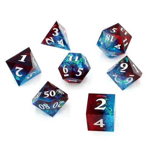 Zestaw kości wielościennych RPG czerwono niebieskie premium ostre DnD