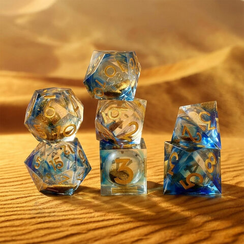 Zestaw kości wielościennych RPG płynny środek piasek pustynia DnD