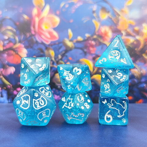 Zestaw kości wielościennych RPG na prezent z kotami DnD