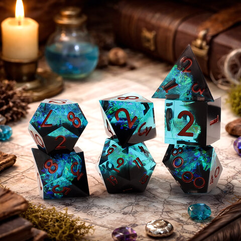 Zestaw kości wielościennych RPG holograficzne premium ostre DnD