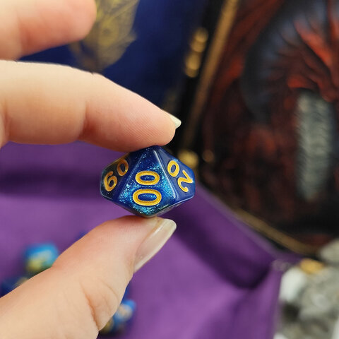 Zestaw kostek RPG klasyczne błękitne mieniące zaokrąglone DnD