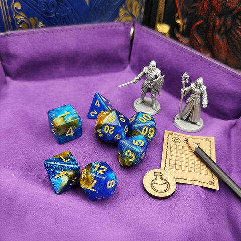 Zestaw kostek RPG klasyczne błękitne mieniące zaokrąglone DnD