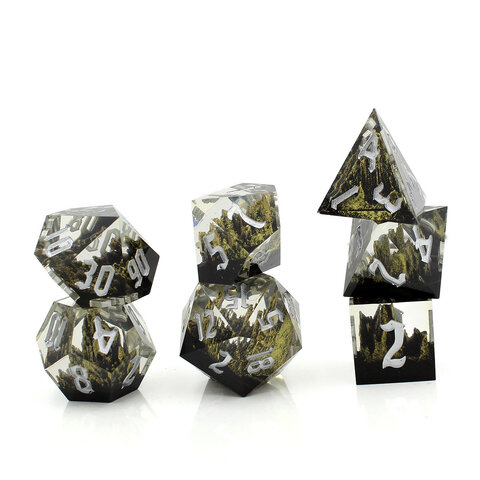 Zestaw kości wielościennych RPG żywica drewno Forest ostre DnD