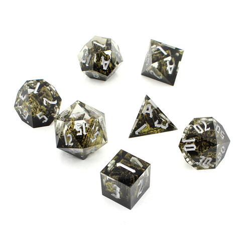 Zestaw kości wielościennych RPG żywica drewno Forest ostre DnD