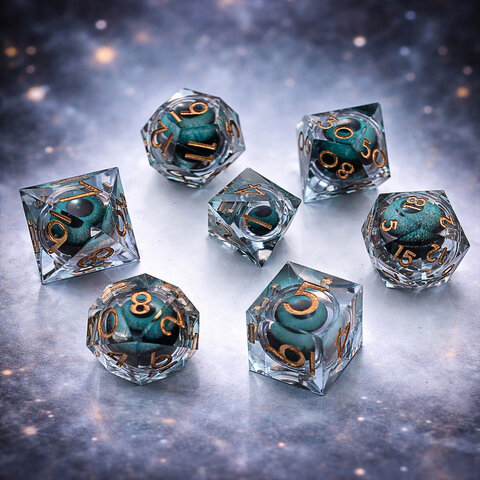 Zestaw kości wielościennych RPG płynny rdzeń oczy horror ostre DnD