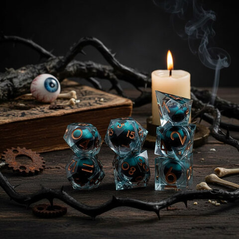 Zestaw kości wielościennych RPG płynny rdzeń oczy horror ostre DnD