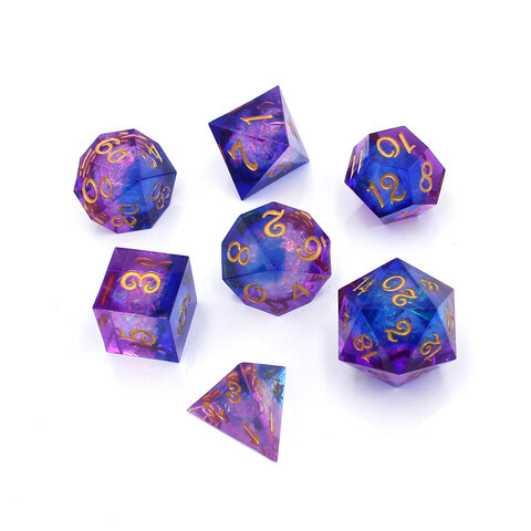 Kości RPG fioletowo niebieskie – zestaw kości wielościennych do DnD