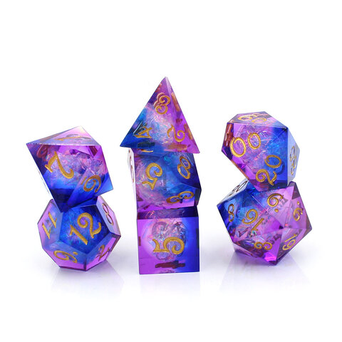 Kości RPG fioletowo niebieskie – zestaw kości wielościennych do DnD