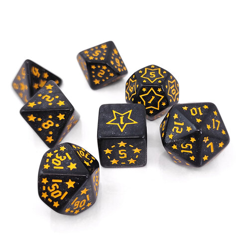 Zestaw kości RPG Midnight Stars czarne w żółte gwiazdki